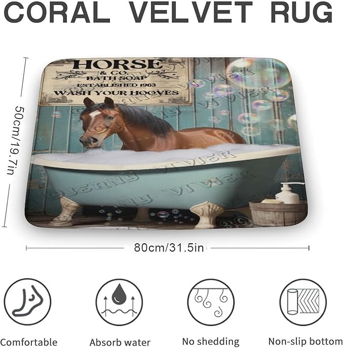 Horse Wash Your Paws Bath Mat,Cute Cartoon Horse Bathroom Rugs with Non Slip Backing,Washable Cover Floor Rug Carpets Floor Mat 20"x32"