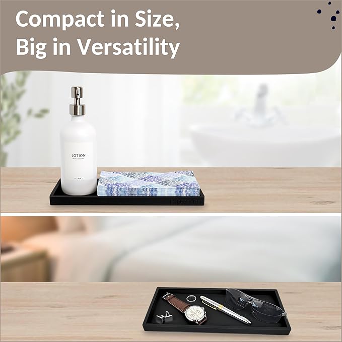 Countertop and Vanity Tray - 11.7" Silicone Bathroom Tray Countertop, Dish Soap Trays for Kitchen Counter, Organizer Accessories Caddy, Toilet Laundry Shower Oil Makeup Mat, Black