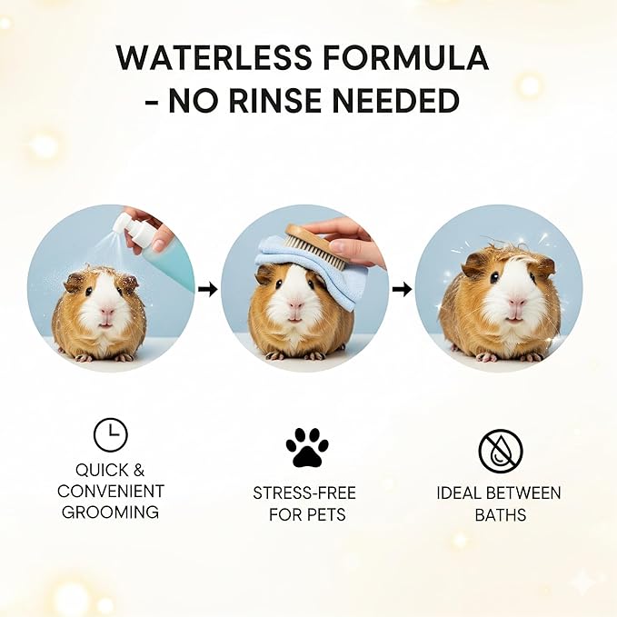 Waterless Shampoo for Small Critters - 8oz Cruelty Free Dry Shampoo - No Rinse for Pet Ferrets, Guinea Pigs, Hedgehogs, Sugar Gliders, Rabbits & Hamsters (8 oz, Sugar Cookie Lightly Scented)