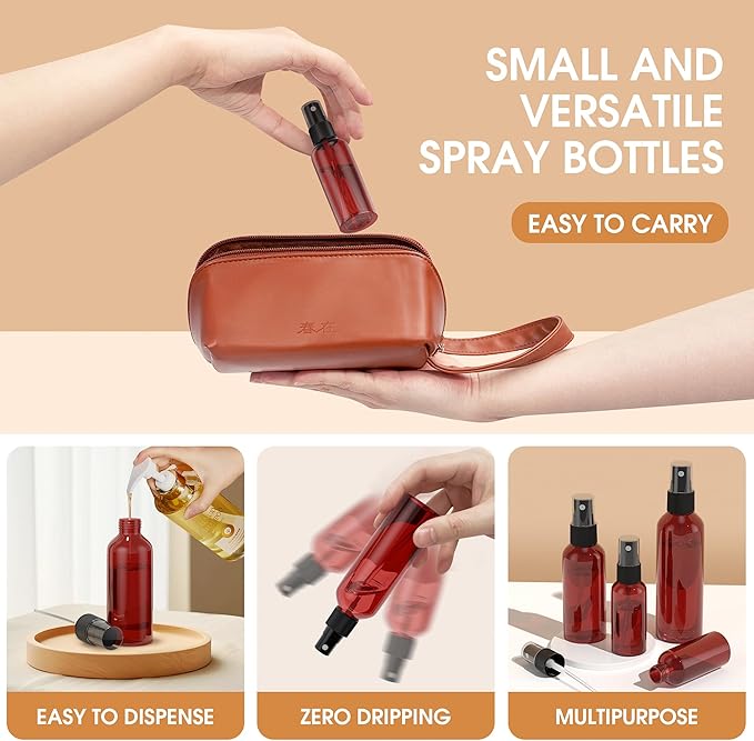 100Pack Small Spray Bottles 2oz, 60ml Travel Spray Bottle Bulk Black Fine Mist Sprayer, Empty Refillable Containers Portable Cosmetic Plastic Spray Bottles for Cleaning, Misting & Skin Care-Red