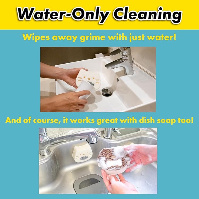 2-in-1 Cat Face Sponge for Kitchen & Bath - Detachable Fish, Wall-Cling Storage, Powered by 1.8 Mil Fiber - Multi-Functional Cleaning Gadget (2 Pack) (Cat - White & Gray)