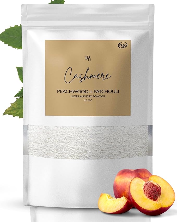 Home "CASHMERE" Powdered Luxury Laundry Detergent Powder & Booster – Ultra-Concentrated Peachwood & Patchouli Scent – Natural, Stain-Fighting, HE Safe, Gentle on Skin – 32 oz/64 Loads