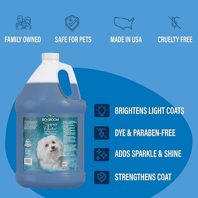 Bio-Groom Super Whitening Dog Shampoo - Whitening Pet Shampoo, Bathing Supplies, Puppy Wash, Grooming Supplies, Cruelty-Free, Made in USA, Coat Brightener Shampoo - 2.5 Gallons