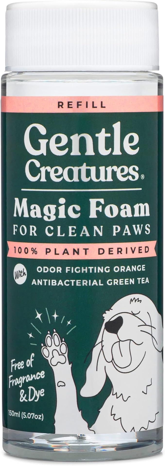 GENTLE CREATURES Magic Foam - Refill - Sulfate-Free, Waterless Shampoo Paw Cleaner for Dogs, Cats, Pets - Dry Shampoo, Foot Cleaner Brush - with Orange, Odor Control Wash - Good for Puppy