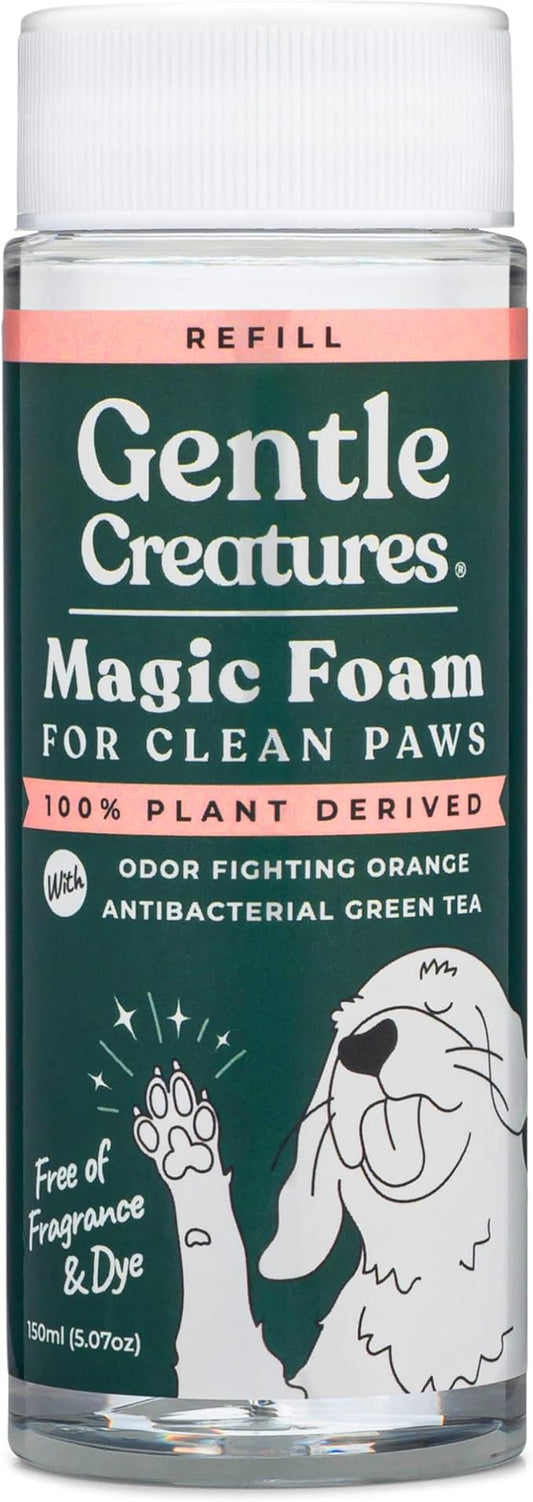 GENTLE CREATURES Magic Foam - Refill - Sulfate-Free, Waterless Shampoo Paw Cleaner for Dogs, Cats, Pets - Dry Shampoo, Foot Cleaner Brush - with Orange, Odor Control Wash - Good for Puppy