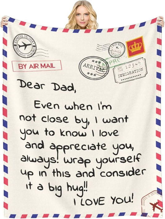 Gift for Dad from Daughter Son, Dear Dad Blanket for Father's Day, Throw Blankets Anniversary Birthday Super Soft Flannel Throw Blankets for Christmas Valentines Day for Bed Couch(60’’x80’’)