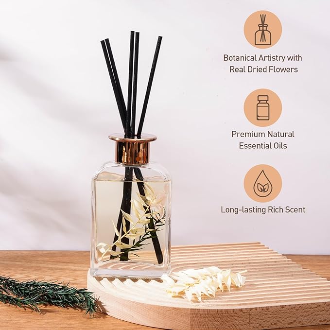 Peony Blossom Botanical Essential Oil Reed Diffuser Set/6.7oz/Peony, Ruscus, and Hydrangea/Decorative Air Freshener/Home, Office, Room Décor/Aromatherapy Gift/Home Fragrance