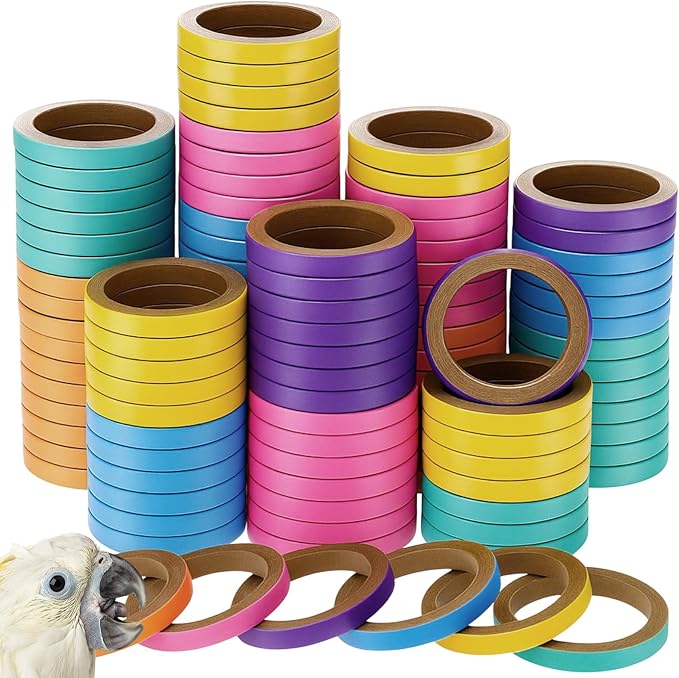 120 Pcs Bagels Bird Toys Bulk for Parrots Durable Cardboard Core Bird Toy Chewing Shredding Foraging Play Foot 2.5'' for Small and Medium Parrot Mini Macaws African Grey Cockatoos