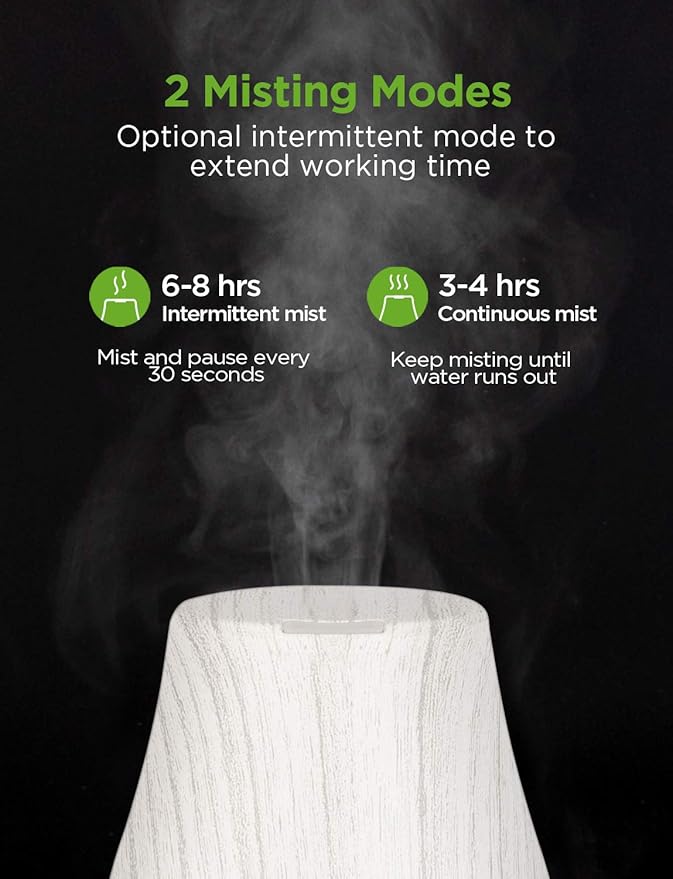 InnoGear Essential Oil Diffuser, Premium 5-in-1 Diffusers for Home Scent Aromatherapy Diffuser Air Desk Humidifier for Bedroom Large Room Office 7 Color LED 2 Mist Mode Waterless Auto Off, White Grey