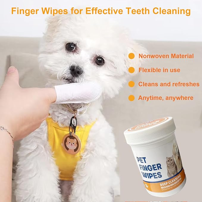 Pet Finger Wipes, Dog Ear Wipes for Dog Ear Infection Treatment, Gentle and Safe Pet Ear Cleaning Ear Cleaner for Allergies and Itching, Pet Dental Finger Wipes for Dogs and Cats, Furry Animals 50pcs