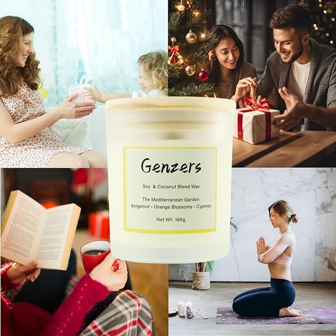 Bergamot Citrus Scented Candle Gift Set,Wood Wick Candles Orange Blossom Scent,Non Toxic Natural Candle Soy Wax Clean Burning,Jar Candle with Crackling Wick,Fall Candle Xmas Aromatherapy Gift