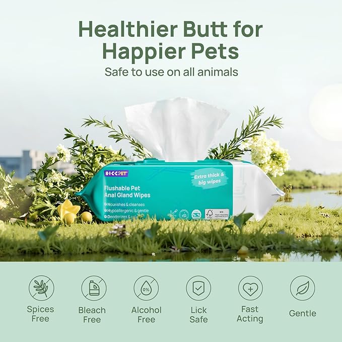HICC PET Wipes for Dogs & Cats, Vet Recommended Cleaning Deodorizing & Soothing Allergy Infections Anal Gland Wipes, Hypoallergenic Hydrating & Nourish Fur Dog Grooming Wipes for Paw, Butt, Body