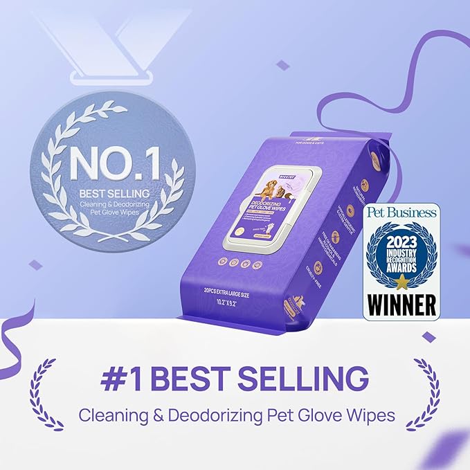 HICC PET Cleaning Deodorizing Glove Wipes for Dogs & Cats, Vet Recommended Hypoallergenic Hydrating & Nourish Fur Pet Grooming Glove Wipes, Pet Bathing Wipes for Horse Coat Care