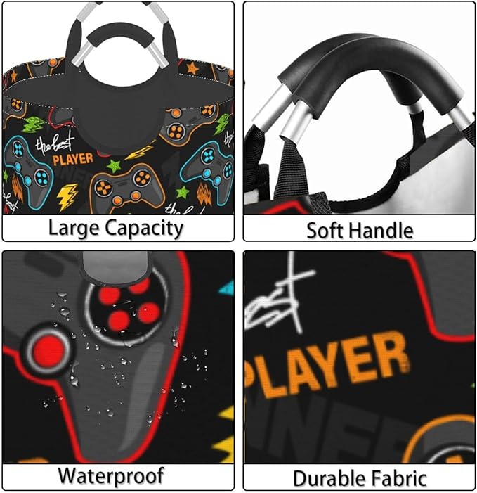 Video Game Gaming Joysticks Large Laundry Hamper Bag With Waterproof Liner - Laundry Basket Foldable Clothes Storage Organizer For Bathroom Bedroom Nursery Dorm