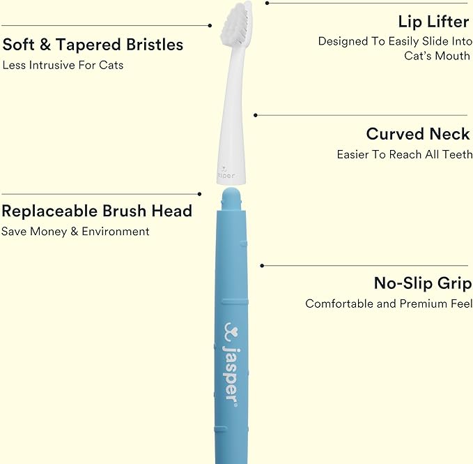 Jasper Microbrush Vet Approved Cat Toothbrush, Soft-Bristled Toothbrush Kit for Felines & Small Dogs, Non-Slip Handle with 2 Replaceable Tooth Brush Heads, Use with Cat Toothpaste