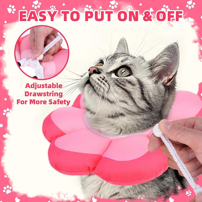 PUPTECK Cat Cone Collar Soft, Adjustable Protective Recovery Flower Collar Alternative, Comfortable Elizabethan Cat Collar Lightweight Stop Licking Neck Cone for Cats After Surgery, Pink, M