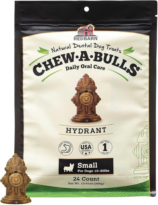 Redbarn Chew-A-Bulls, 24 Pack – Small Hydrant Shape Dog Dental Treats – Daily Oral Care with Fun Ridges & Grooves, All Natural Ingredients, Highly Digestible Chews & Low in Fat