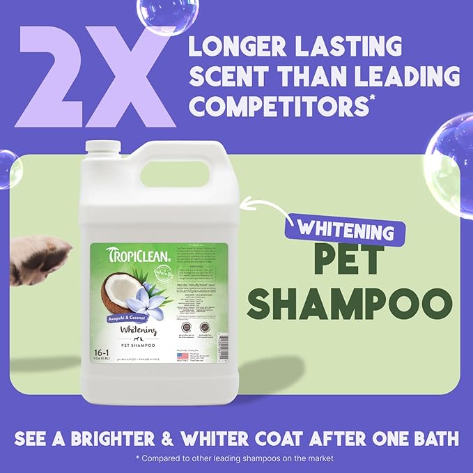 TropiClean Whitening Dog Shampoo, Professional Dog Shampoo, Whitening & Brightening, For All Coat & Color Types, Puppy Safe, Made in USA, 1 Gallon