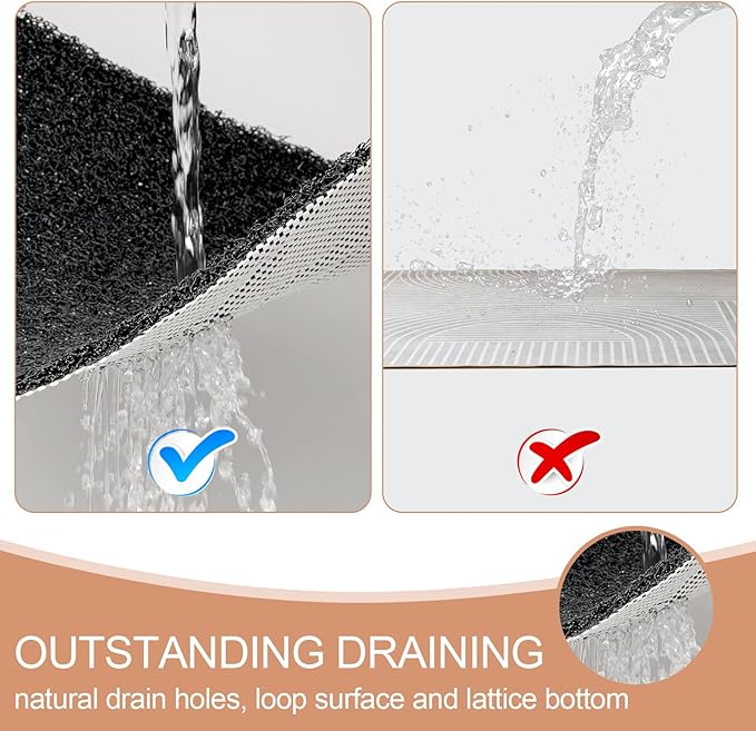 Joyhalo Shower Mats for Showers Anti Slip for Elderly, 24'' x 17'' Non Slip Bath Mat for Inside Shower, Bath Tub Mats for Bathroom Non Slip for Shower, PVC Loofah Bathroom Mats, Black