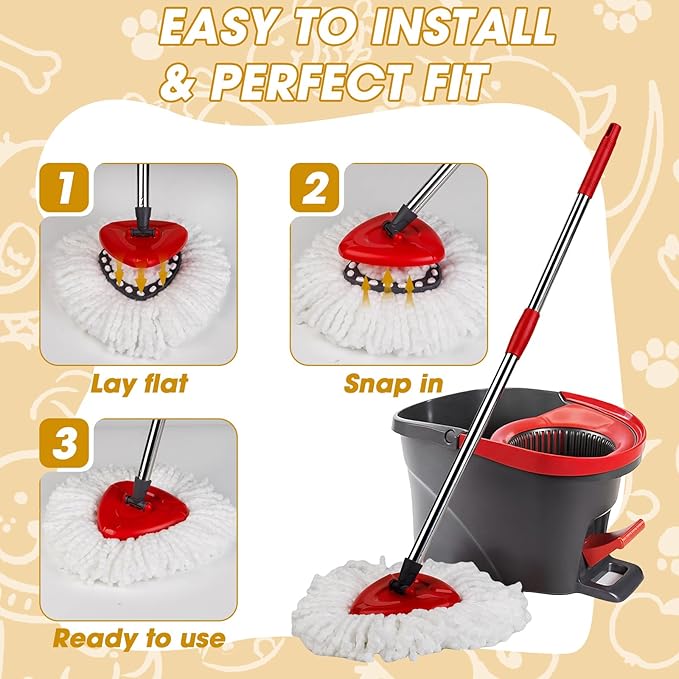 3 Pack Mop Heads Replacements, Spin Mop Replacement Heads Compatible O-Ceda EasyWring 1-Tank System, Microfiber Mop Refills, Easy Cleaning Mop Replace Head