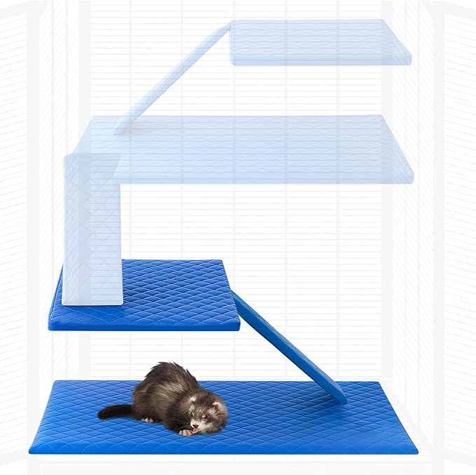 3 Pcs Ferret Cage Liner Washable Ferret Pads Bedding Cage Accessories Kit for Small Animals Hamster Rats Chinchillas Hedgehogs Guinea (Single Unit Set,Blue)