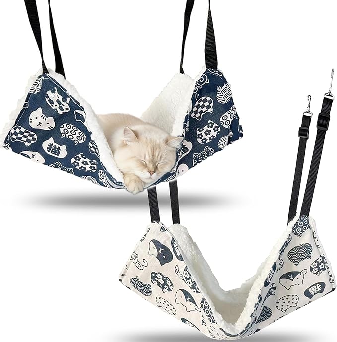 2-Pack Reversible Cat Hammock for Cage - Adjustable Soft Hanging Pet Bed for Cats, Ferrets, Puppies, Rabbits & Small Animals