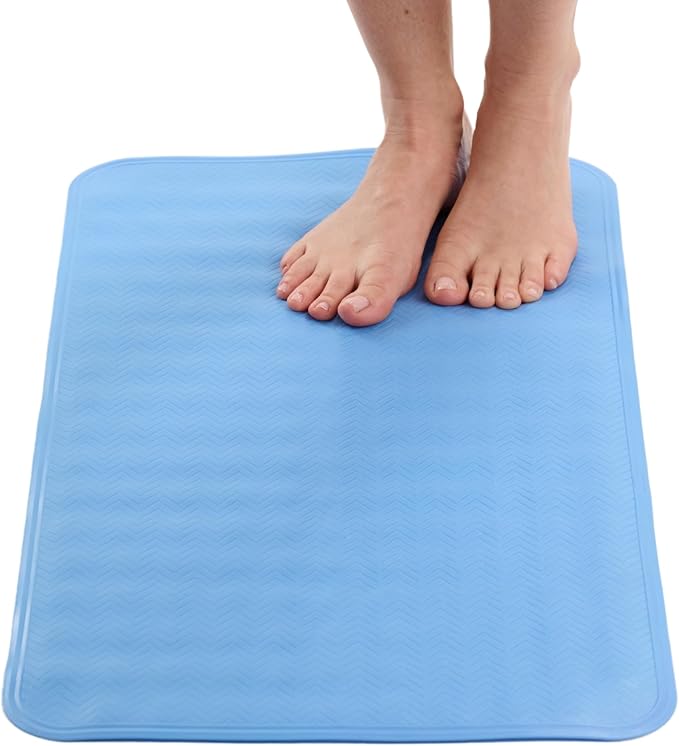 ENKOSI Non Slip Shower Mat – Bath Mat for Tub and Shower Floors – Anti Slip Bathtub Mat with Strong Suction Cup Grip – Soft, Blue Bathroom Mat for Inside Bath and Shower Floors (28x16 Aqua Blue)