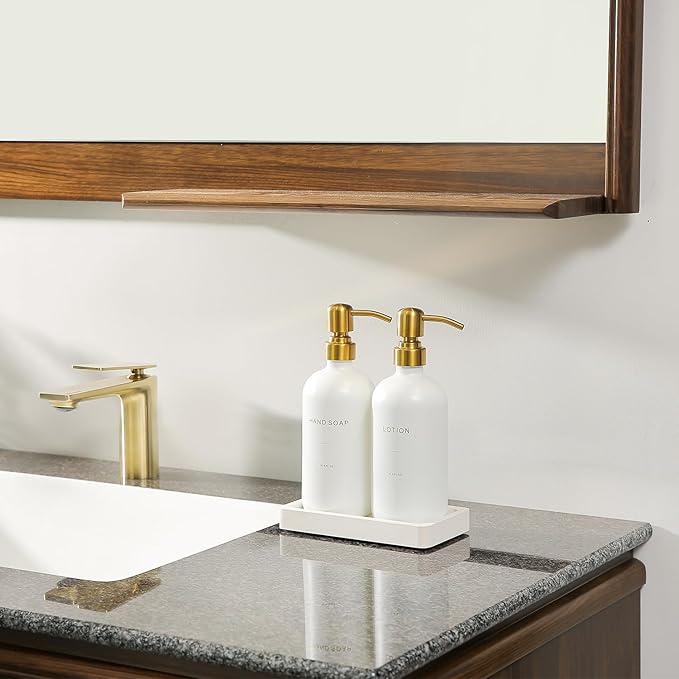 Gold Soap Dispenser Bathroom Set, Hand and Lotion Dispenser with Stainless Steel Pump, Perfect for Modern Bathroom Decor. (Gold)