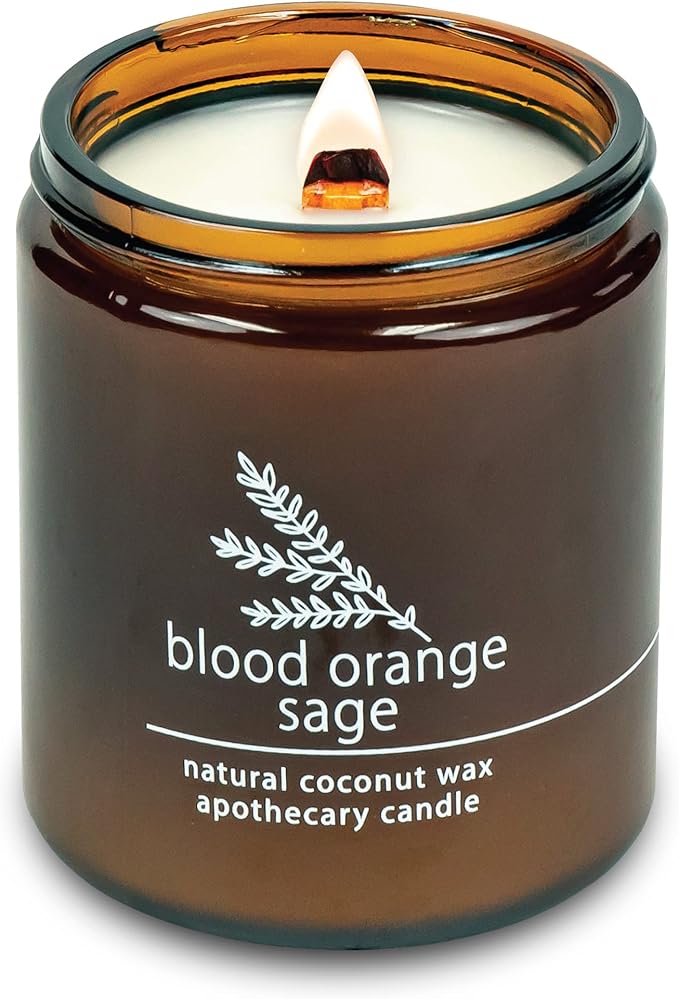 Hemlock Park Crackling Wood Wick Candle Handcrafted with Natural Coconut Wax (Standard 8 oz, Blood Orange Sage)