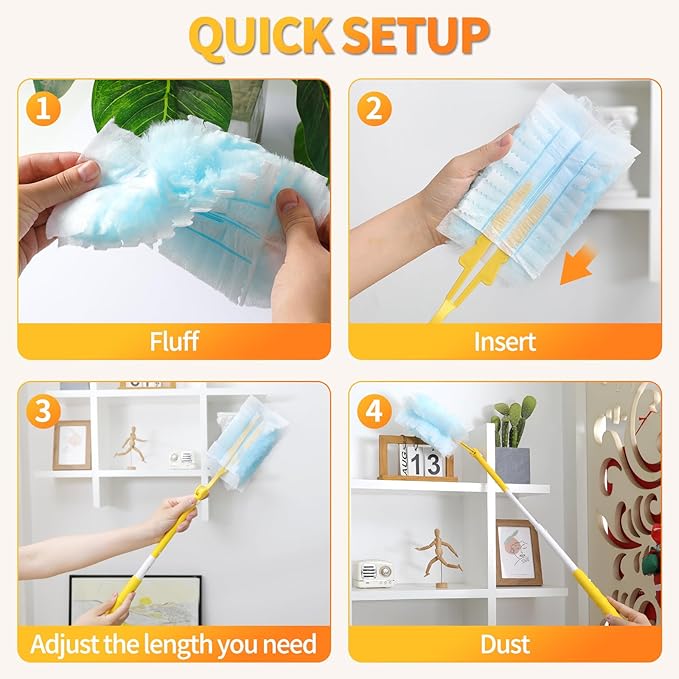 30 Count Electrostatic Duster Refills Compatible with Swiffer Duster,Multi-Surface Dusting Refills,Microfibre Dusters for Cleaning with 1Pcs Retractable Handle,Unscented