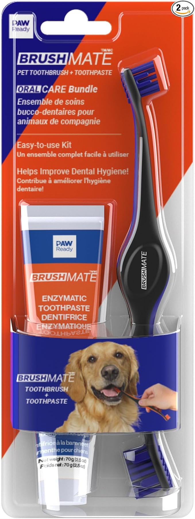 Paw Ready from Doggy Breath to Doggy Fresh Dog Dental Care Kit Includes Enzymatic Toothpaste for Dogs Plus BrushMate Dual Brush Head Toothbrush with Angled Bristles
