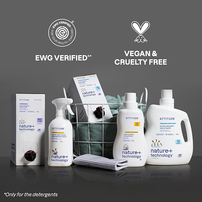 ATTITUDE Liquid Laundry Detergent Refill, EWG Verified, HE Compatible, Plant-Based & Vegan, Natural Laundry Soap, Unscented, 160 Loads, 135.26 Fl Oz