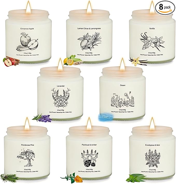 Candles for Home Scented, Gifts for Women, 8 Pack Aromatherapy Candle Set for Women, Natural Soy Wax Jar Candles Set, Candle Gifts for Mother's Day, Birthday, Valentine's Day