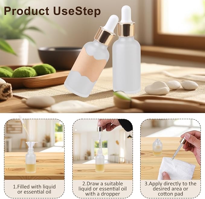 1 oz Glass Dropper Bottles for Essential Oils，12Pack Clear Frosted Glass Bottles with Glass Eye Dropper Leak Proof Travel Dispenser Bottle for,tincture, Chemistry Lab Chemicals Empty
