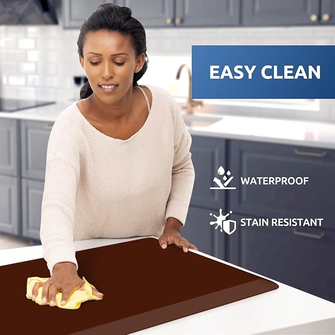 KitchenClouds Kitchen Mat Cushioned Anti Fatigue Rug 17.3"x28" Waterproof, Non Slip, Standing and Comfort Desk/Floor Mats for House Sink Office (Coffee)