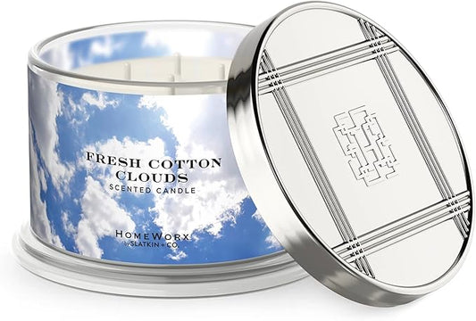 HomeWorx by SLATKIN + CO. Candle- Fresh Cotton Clouds, 18 oz. Premium Scented Candle - 30-55 Hours Burn Time