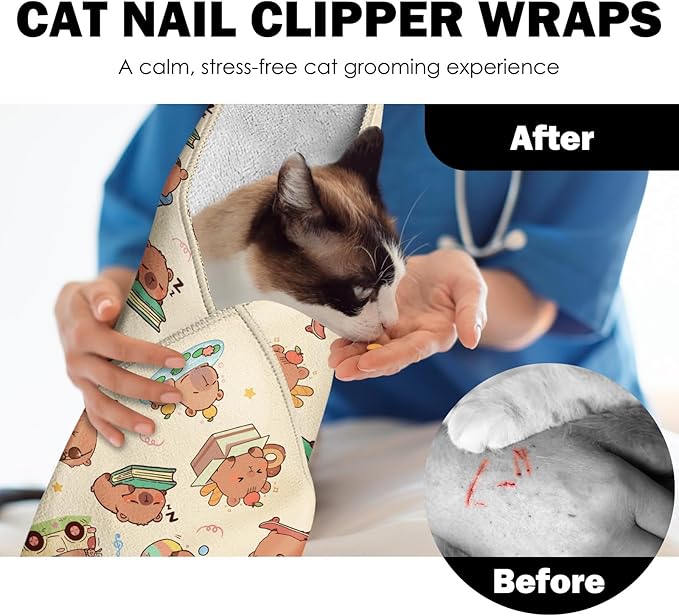 27.6" Cat Grooming Wrap, Self Adhesive Cat Wrap for Cutting Nails, Anti-Escape Calming Cat Swaddle Wrap for Medicine Ear Cleaning, Anti-Scratch Cats Burrito Restraint Blanket, Pet Tool (6-10 lbs)