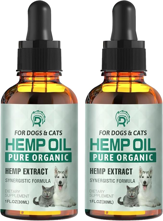 2 Pack Hemp Oil for Dogs and Cats - Anxiety Stress Sleep Allergies Arthritis Seizures Pain Relief - Promotes Skin Hip Joint Health - Calming Drops for Aggressive Pets