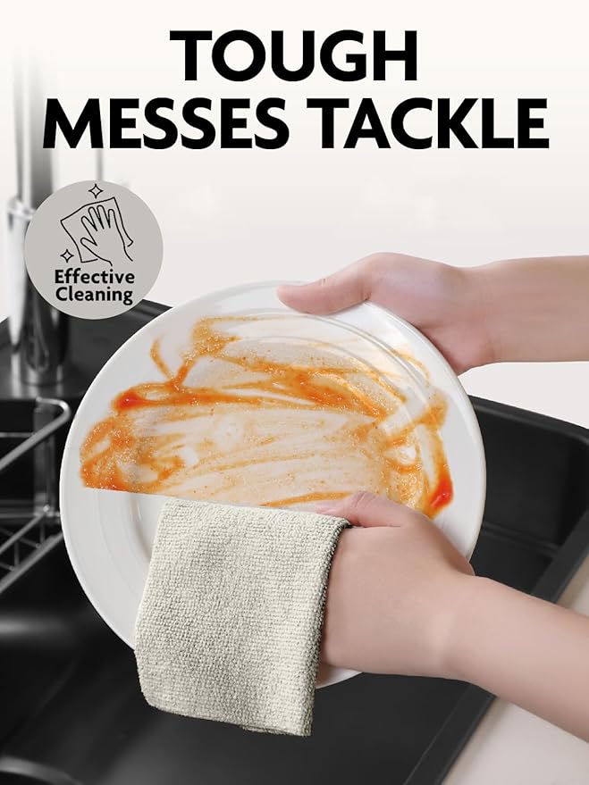 Fantasticlean Tear-Away Dish Cloth - 40 Sheets - 10'' by 10'', Reusable Washable Kitchen Towel Rolls, Super Absorbent and Thick Microfiber Cleaning Cloths (2 Rolls of Beige,Grayish)