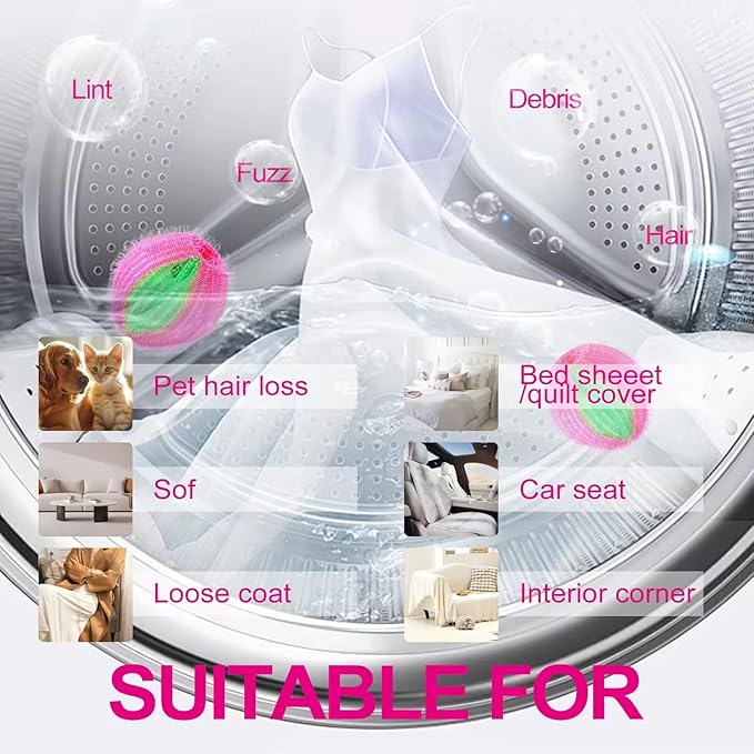 12 PCS Pet Hair Remover for Laundry, Fur Ball Laundry Pet Hair Remover, Say Goodbye to Dog & Cat Hair on Clothes! Reusable Fur Catcher for Washer, Won’t Damage Fabrics