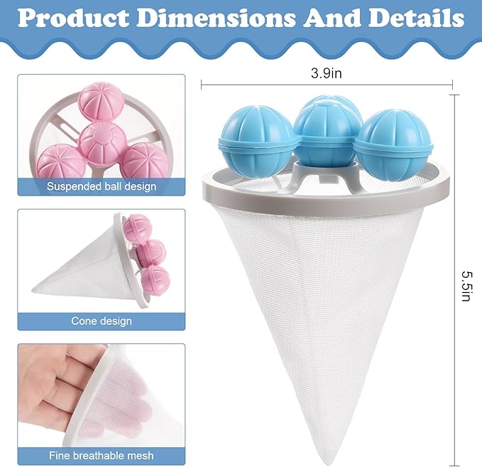 3 Pcs Pet Hair Remover for Laundry, Floating Hair Filtering Mesh Removal, Reusable Hair Catcher Washer Machine, Hair Filter Cleaning Mesh Bag Dog Cat Hair