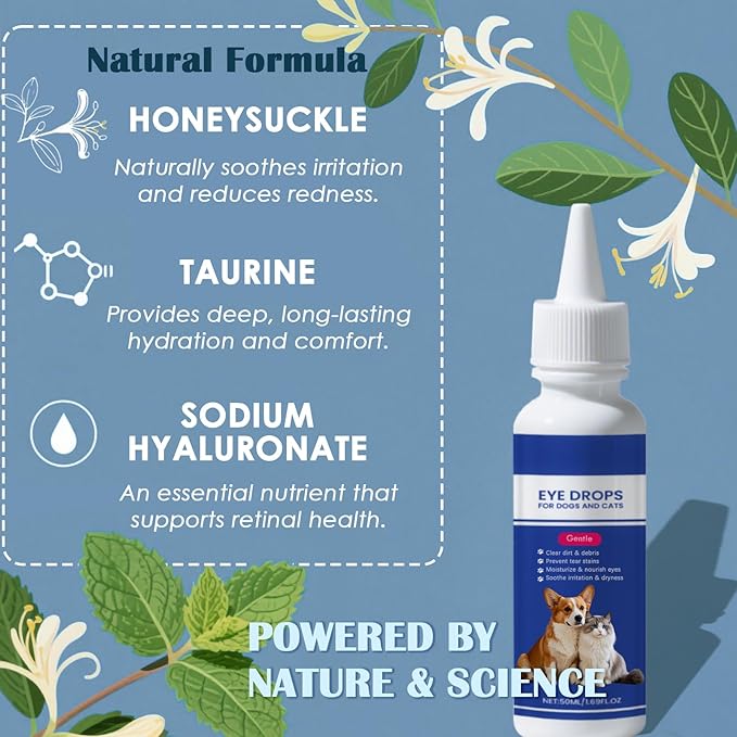 Dog Eye Drops, 2 x 50ml Gentle Eye Drops for Dogs & Cats with Honeysuckle Extract, Dog Eye Infection Treatment, All Natural Pet Tear Stain Remover for Dogs Eye Wash, Soothe Discomfort & Irritation