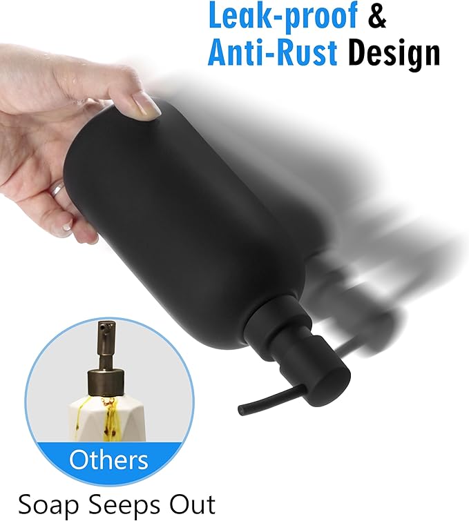 Ceramic Soap Dispenser Set - Elegant Hand Soap Pump with 4 Labels (Soap, Dishes, Lotion, Hands) - Durable & Stylish Design for Kitchen & Bathroom Decor, Refillable Liquid Soap Dispenser