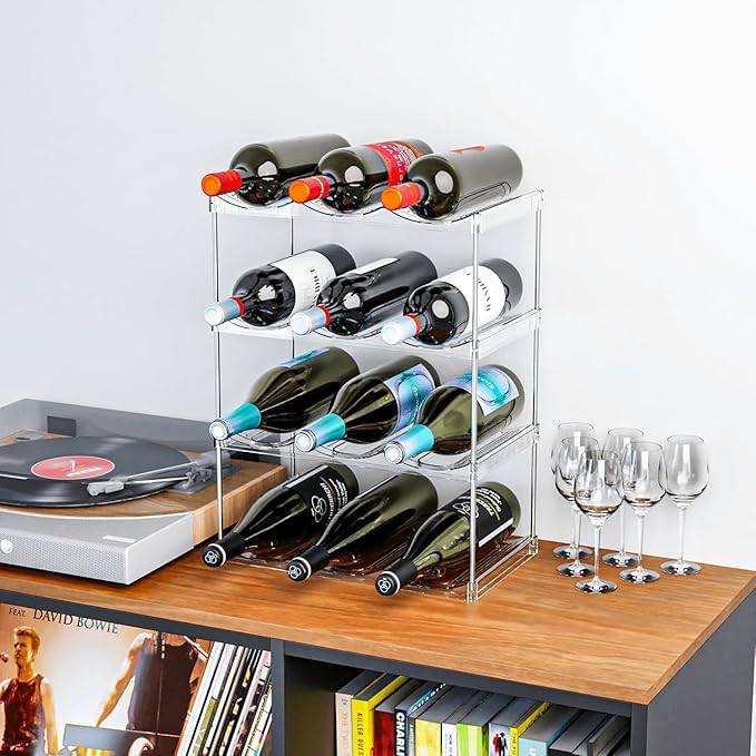 Stackable Water Bottle Organizer for Cabinet,3 Pack Water Bottle Holder for Stanley Yeti 40 oz Bottle Shelf,Clear Tumbler Storage Organizer,Wine Rack,Cup Organizer for Kitchen Cabinets Counter Pantry