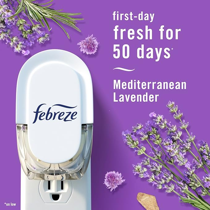 Febreze Odor-Fighting Fade Defy PLUG Air Freshener,Downy April Fresh, Mediterranean Lavender, .87 fl. oz. Oil Refills, 4 Refills (2 of Each)