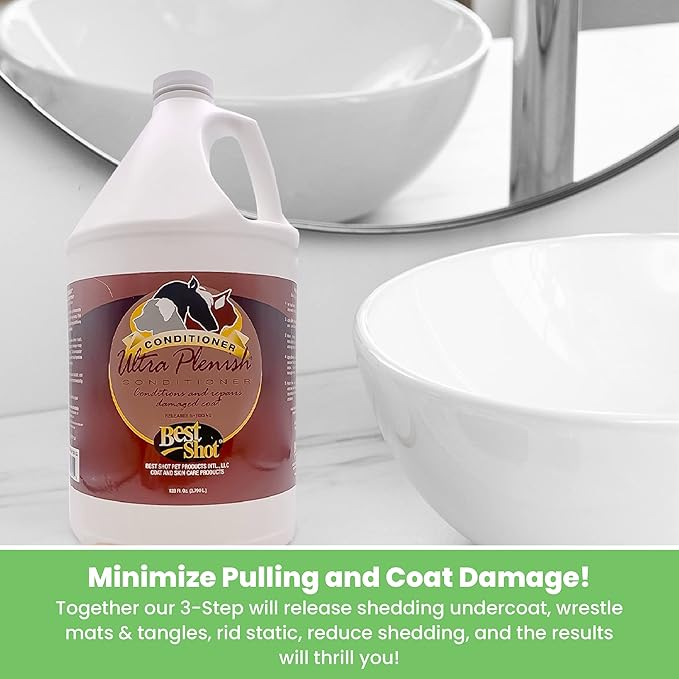 Best Shot Ultra Plenish Conditioner, Coat Release Technology, Ideal Pet Grooming Supplies, Moisturizing Conditioner for Dogs, Cats, and Horses, 1 Gallon