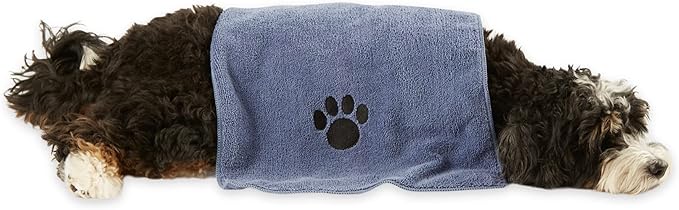 Bone Dry Pet Grooming, Embroidered Microfiber Towel Drying Collection, 15x30, Stonewash Blue