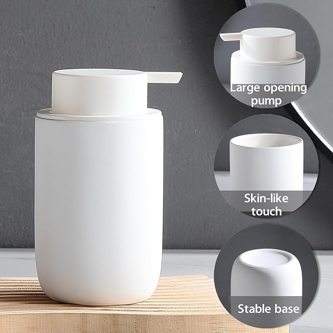 White Soap Dispenser - Modern Ceramic Hand Soap Dispenser for Bathroom Refillable Liquid Hand Soap Dispenser with Soap Pump for Liquid Soap for Farmhouse Kitchen Bathroom Decor