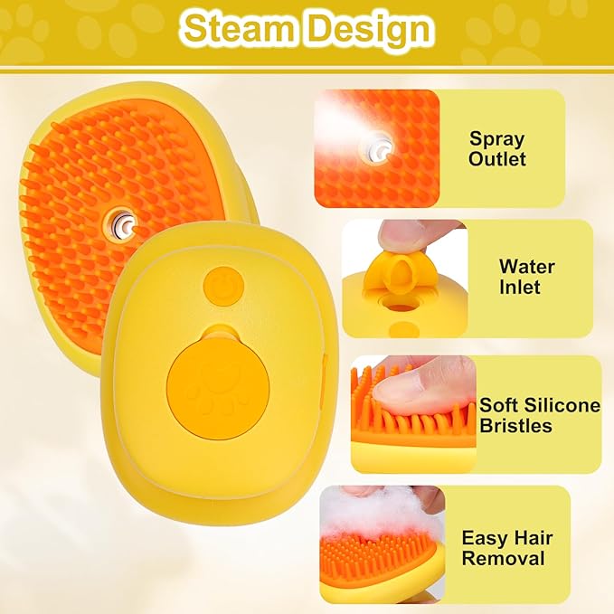 Cat Steam Brush, 3 in 1 Cat and Dog Grooming Brush for Shedding, Pet Hair Cleaning, Silicone Massage, Anti-Static Pet Spray Hair Removal Comb