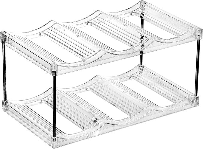 IEEK Plastic Stackable Bottle Storage Holder Rack,Free-Standing Water Bottle/Wine and Drink Organizer Shelf for Kitchen Cabinet,Fridge,Countertop,Pantry,Freezer,2 TiersX3 Bottles,Clear